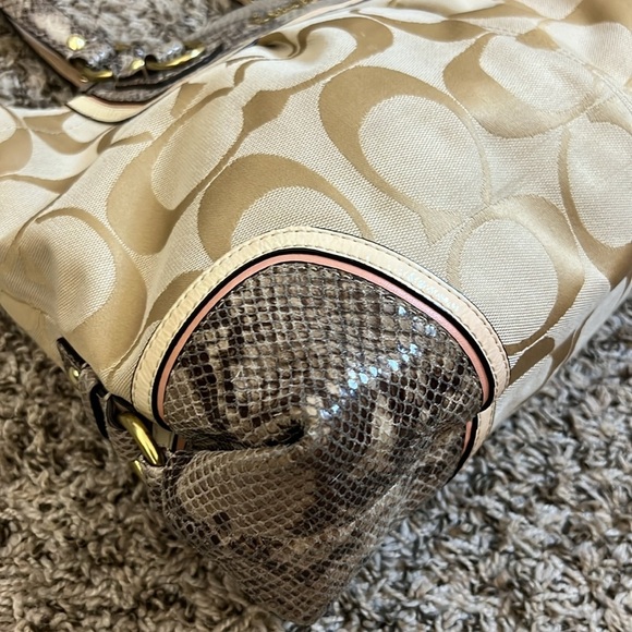 Coach Beige Signature Canvas And Python Embossed Leather Ashley Tote - Picture 7 of 16